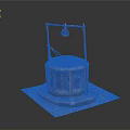 Traditional Ancient Well Architecture With Wooden Pulley Circular Grille And Stone Base