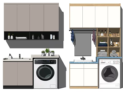 Modern Bathroom Cabinet with Sink Washing Machine Upper Cabinets Shelves Towels and Toiletries 3d model