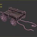 Vintage Wooden Cart With Spoked Wheels And Rope Harness On Gray Background