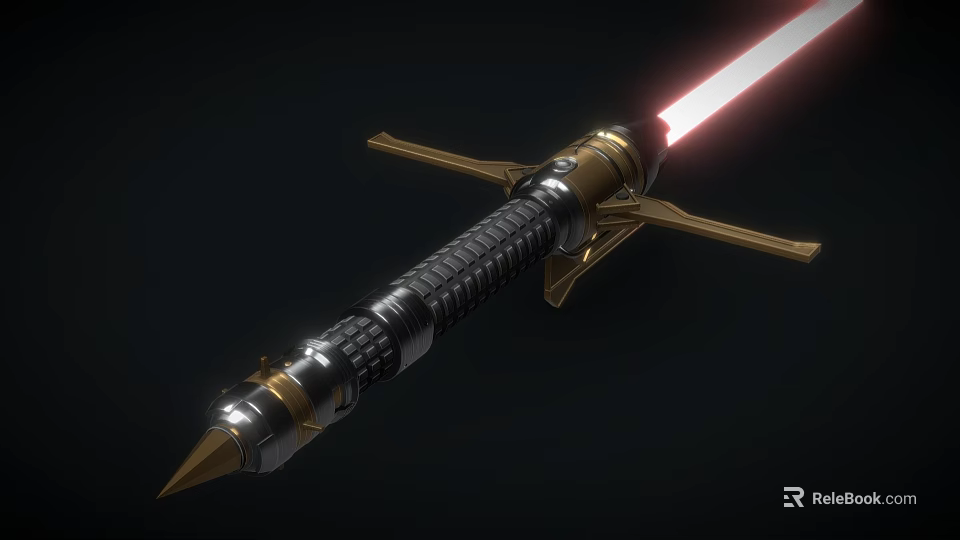 Futuristic Spear Weapon With Red Glowing Blade And Metallic Gold Accents 3d model 