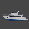 Elegant White and Blue Yacht with Railing Black Windows and Upper Deck