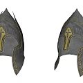 Blue Medieval Style Helmets With Golden Cross Decoration And Intricate Patterns