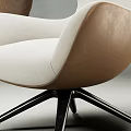 Modern Armchairs in Light Brown and Off White with Curved Backrest Black Metal Radial Legs