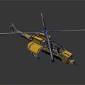 Yellow Scale Helicopter Model with Detailed Rotors and Display Stand Design
