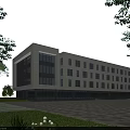 Modern Office Building Exterior Design With Glass Windows And Surrounding Trees Lawn