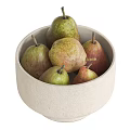 Fresh Green and Red Pears in Various Colored Ceramic Bowls for Home Kitchen