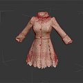 Elegant Women's Beige Coat With High Collar Lace Details And Ruffled Hem