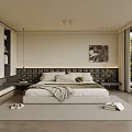Modern Minimalist Bedroom Interior With Platform Bed Wall Art And Large Window 3d model