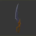 Decorative Sword With Blue Bladed Intricate Patterns And Orange Hilt Design