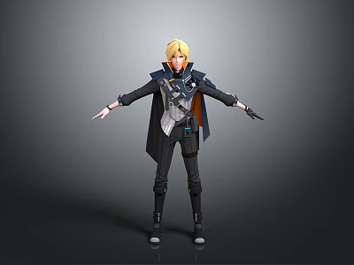 A Man With Blonde Hair In Black Cape And Uniform Standing With Arms Outstretched 3d model
