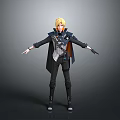 A Man With Blonde Hair In Black Cape And Uniform Standing With Arms Outstretched
