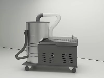 Commercial Industrial Vacuum Cleaner With Silver Body Black Hose And Wheels 3d model