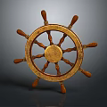 Vintage Wooden Ship Wheel With Brass Center And Classic Design