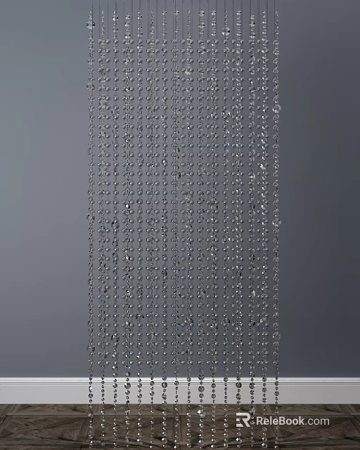 Elegant Sparkling Crystal Beaded Curtain With Hanging Chains On Gray Background 3d model 
