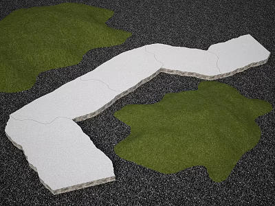 White Garden Path Paving With Curved Design And Green Grass Surroundings 3d model