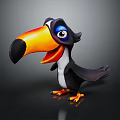 Cute Cartoon Toucan Game or Movie Character With Large Beak Blue Eyes and Orange Claws