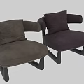 Modern Beige Leather Armchair With Plush Back And Dark Wooden Legs