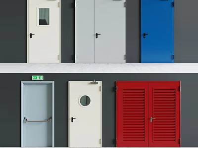 Various Colored Doors With Different Designs Including Window And Louver Styles 3d model