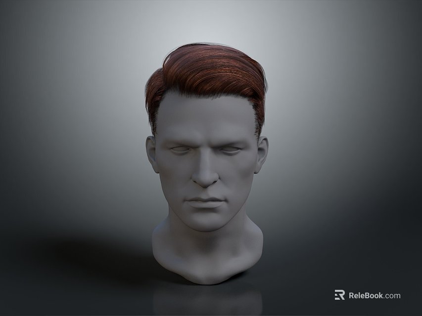 Game and Movie Character 3D Head Model With Red Hair and Closed Eyes 3d model 