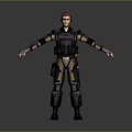 3D Tactical Character Model Standing With Arms Outstretched In Armor Vest And Kneepads