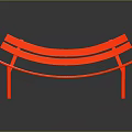 Red Curved Wooden Bench With Modern Minimalist Design And Smooth Surface