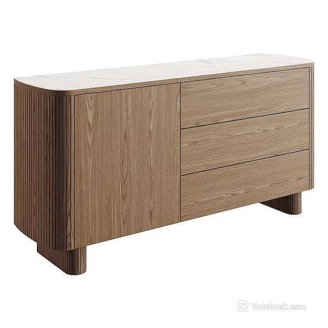 Modern Wooden Hallway Cabinet Sideboard With White Top Drawers And Storage Design 3d model 