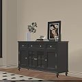 Gray Entryway Cabinet And Sideboard With Glass Doors Drawers Green Plant And Framed Artwork