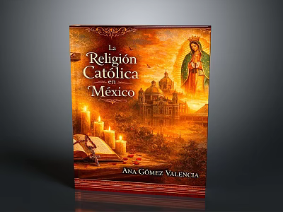 Catholic Religion Mexico Book Cover With Virgin Mary Image And Church Building 3d model