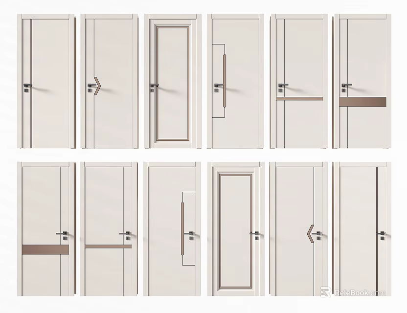 Modern Flush Door Designs With Various Styles Handles And Decorative Strips 3d model