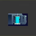 Cartoon Scene of Tech Room With Blue Cylindrical Device Control Panels and R 25 Label