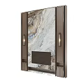 Modern TV Background Wall Design With Marble Panel Dark Frame And Side Lighting 3d model