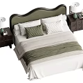 Modern Double Bed With Green Headboard Dark Wood Nightstands Table Lamps And Pillows