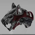 Mechanical Animal Skull Red And Gray Metallic Design Detailed Structure With Gears And Mechanical Parts