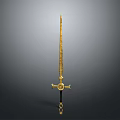 Golden Ornate Sword With Intricate Hilt Design Vertical Placement On Gray Background