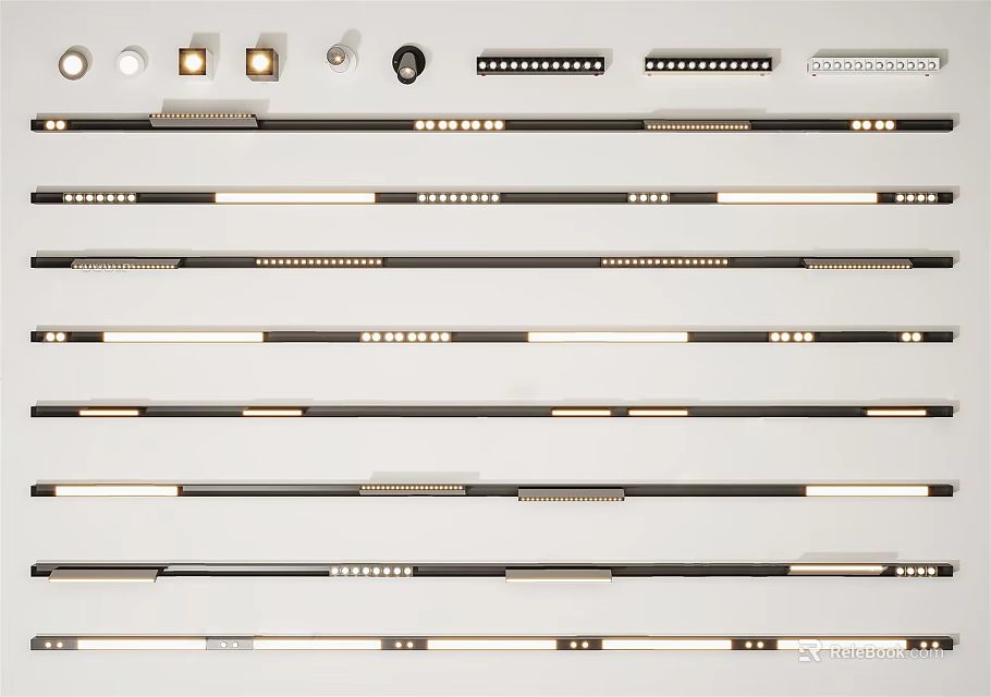 Various Styles of LED Downlights and Spotlights with Different Lengths and Designs 3d model 