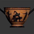 Greek Style Tableware Set With Orange Two Handled Cup Black Figure Designs And Pedestal Base