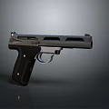 Modern Tactical Pistol With Black Grip And Silver Metal Body Design