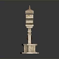 Antique Style Stone Well Model With Carved Details And Wooden Bucket