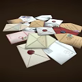 Vintage Envelope Decorative Ornament Set With Various Styles Colors Stamps And Red Wax Seals
