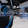 Esports Style Milk Tea Shop with Multiple Game Screens Blue Lighting and Modern Decor