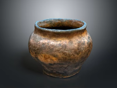 Vintage Clay Jar As Practical Household Item With Copper Rim And Textured Surface 3d model