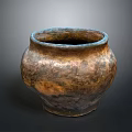 Vintage Clay Jar As Practical Household Item With Copper Rim And Textured Surface