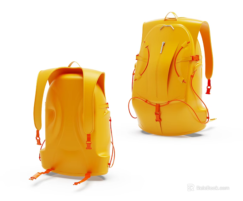 Yellow Modern Backpack With Orange Accents Front And Back View Design 3d model 
