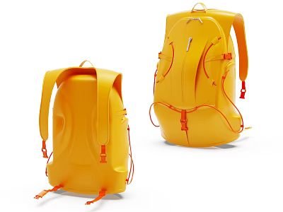 Yellow Modern Backpack With Orange Accents Front And Back View Design 3d model