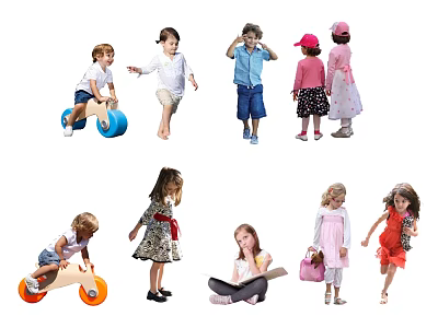 Silhouettes Of Children In Various Activities And Outfits 3d model