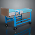 Patient Transport Trolley With Blue Frame Brown And Blue Mattress And Rolling Wheels