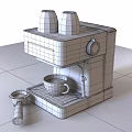 Modern Stainless Steel Espresso Machine Kitchen Appliance Brewing Coffee With Cups On Top
