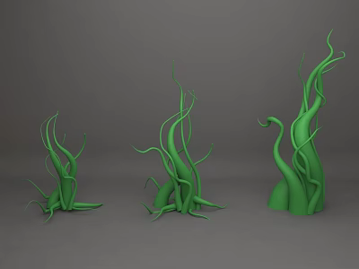 Three Green Decorative Curled Vines In Different Sizes On Gray Background 3d model