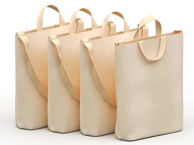 Beige Canvas Tote Bags With Golden Handles And Simple Design In Row 3d model