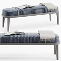 Navy Blue Velvet Ottoman Bench With Vertical Tufted Gray Legs and Cozy Blanket on Top